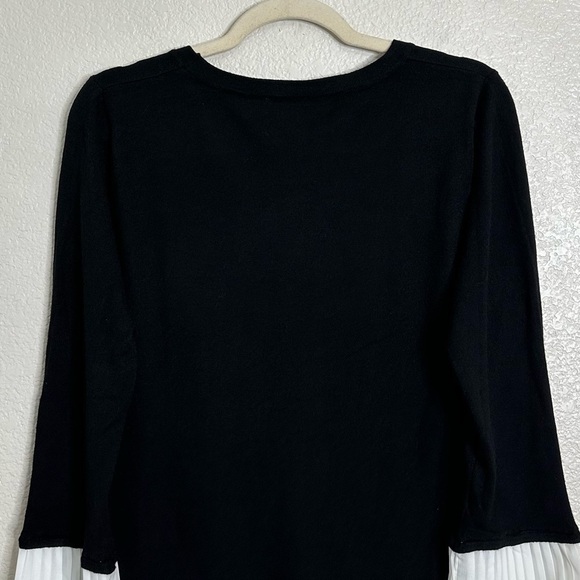 Vila Milano Wool Blend Black Knit Pleated Chiffon Cuffs Sweater, Sz Large - Picture 7 of 11